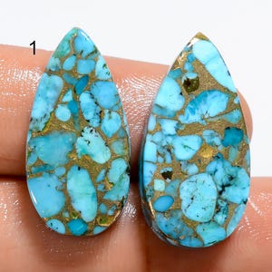 Coppia di cabochon di turchese spinoso blu naturale in rame, gemma di turchese in rame abbinata, coppia di turchesi di forma mista, pietra per la creazione di gioielli
