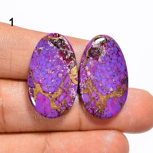 Paire de pierres précieuses turquoises en cuivre naturel cabochon en cuivre violet pour la fabrication de boucles d'oreilles
