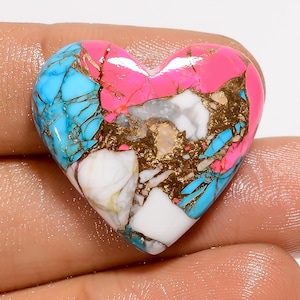 Natuurlijke suikerspin roze koperen hartvorm cabochon losse edelsteen voor het maken van sieraden 23 kt 23 x 25 x 5 mm (steen als foto)