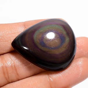 Ossidiana naturale a forma di occhio arcobaleno, pietra preziosa sciolta a forma di pera, cabochon, per la creazione di gioielli, 65 carati, 34 x 28 x 11 mm (pietra come da immagine)