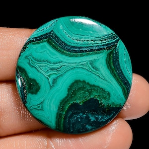 Malachite naturale forma rotonda cabochon pietra preziosa sciolta per la creazione di gioielli 74 carati. 33X33X4 mm (malachite come da foto)
