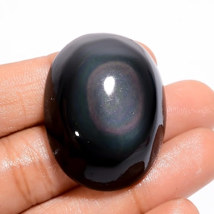 Cabochão oval de obsidiana natural com formato de olho de arco-íris, pedra preciosa solta para fazer joias, 86 ct, 36 x 27 x 13 mm (pedra conforme a imagem)