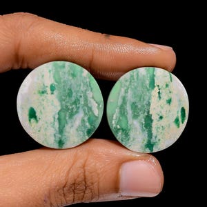 Paire de pierres précieuses en vrac de forme ronde cabochon en variscite naturelle 38 Ct. 24 x 24 x 3 mm (paire de variscite comme sur la photo)