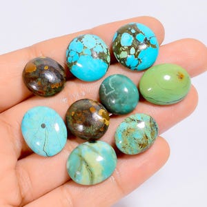 Cabochon di turchese tibetano naturale, pietre preziose sfuse, lotto da 10 pezzi, 76 ct, dimensioni 15x11, 17 x 15 mm (pietra come da foto).
