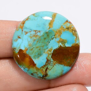 Natuurlijke Kingman-turkoois cabochon, hemelsblauw turkoois kristal, ronde Kingman-turkoois edelsteen, maat 27 x 27 x 5 mm, gewicht: 28 karaat
