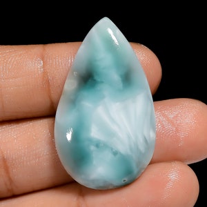 Pietra preziosa emimorfite, emimorfite, cristallo a forma di goccia, cabochon, emimorfite blu cielo, 35 x 20 x 6 mm, pietra blu cielo 33 carati, cristallo come immagine