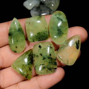Lot de 10 pierres précieuses naturelles en préhnite, lot de 10 pierres, 16 x 12, 28 x 13 mm, forme mélangée, cabochon de préhnite, préhnite verte (préhnite comme photo)