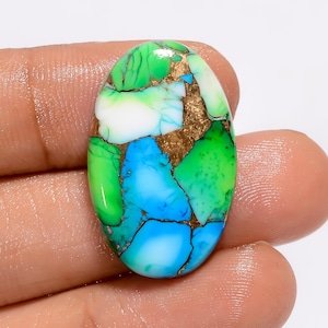 Natural Green Blue Copper Turquoise Oval Shape Cabochon Loose Gemstone For Making Jewelry 23 Ct. 27X17X5 mm (Stone as picture)