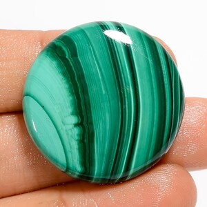 Malachite naturale a forma rotonda cabochon, pietra preziosa sfusa per la creazione di gioielli, 74 carati, 29 x 29 x 6 mm (malachite come da foto)