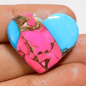 Natuurlijke suikerspin roze koperen hartvorm cabochon losse edelsteen voor het maken van sieraden 24 kt. 23 x 27 x 5 mm (steen als foto)