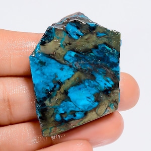 Crisocolla naturale a forma di fetta grezza, pietra preziosa sciolta per la creazione di gioielli, 74 carati, 43 x 30 x 5 mm (fetta come da immagine)