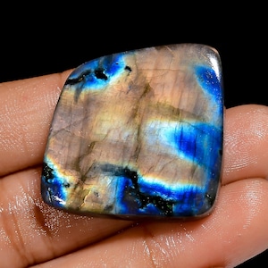 Cabochon de forme fantaisie en labradorite naturelle, pierre précieuse en vrac pour la fabrication de bijoux, 64 carats Cristal de labradorite 30 x 29 x 7 mm (pierre comme sur la photo)