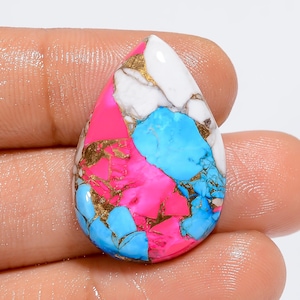 Barbe à papa turquoise en forme de goutte cabochon cuivre turquoise, pierres précieuses en vrac pour la fabrication de bijoux 20 carats 28 x 19 x 5 mm (pierre comme sur l'image)