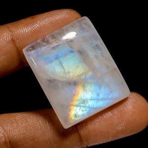 Cabochão de pedra da lua natural arco-íris em formato radiante, pedra preciosa solta para fazer joias, 55 ct. 29 x 23 x 7 mm (pedra conforme a imagem)