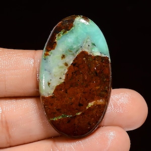 Cabochon de chrysoprase biologique naturel, cristal de chrysoprase, cristal brun vert poli, lisse, 38 x 22 x 6 mm, taille 54 carats
