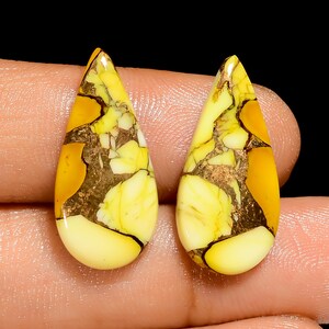 Natürlicher Honig Kingman Türkis-Paar Cabochon Birnenform Cabochon Loses Edelstein-Paar für die Herstellung von Ohrringen 15 Ct 23X10X3mm (Paar wie Abbildung