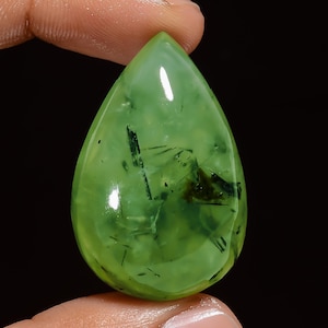 Prehnite naturale a forma di pera, pietra preziosa sfusa cabochon per la creazione di gioielli, 91 carati, 36 x 23 x 12 mm (pietra come da foto).