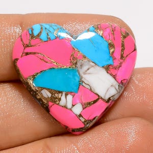 Natuurlijke suikerspin roze koperen hartvorm cabochon losse edelsteen voor het maken van sieraden 21 kt. 23 x 27 x 5 mm (steen als foto)