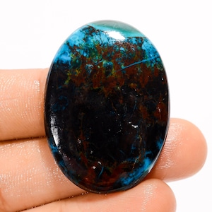 Cabochon de Shattuckite naturelle, dos plat, cristal poli, 37 x 27 x 5 mm, cristal de Shattuckite