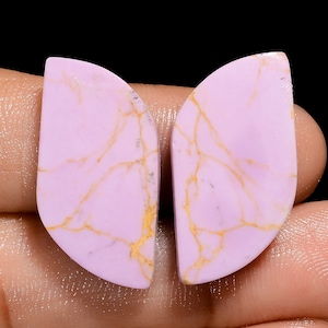 Par de fosfosiderita natural em formato extravagante cabochão rosa com pedra preciosa de fosfosiderita tamanho 27X13X4 mm para fazer brincos (par como imagem)