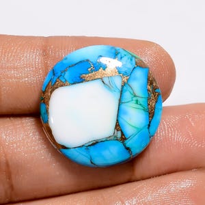 Natural Blue White Copper Turquoise Round Shape Cabochon Loose Gemstone For Making Jewelry 23 Ct. 22X22X5 mm (Stone as picture)