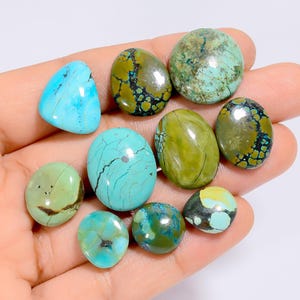 Cabochon di turchese tibetano naturale, pietre preziose sfuse, lotto da 10 pezzi, 90 carati, dimensioni 14 x 11, 19 x 17 mm (pietra come da foto).