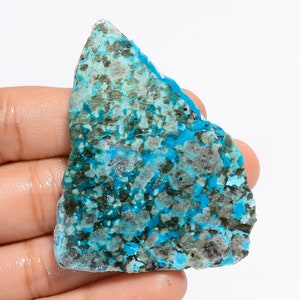Fatia de cristal de crisocolla natural, forma crua, laje de crisocolla, fatia de palma crua, ambos os lados, laje crua polida, 55x44x4mm, 101 quilates