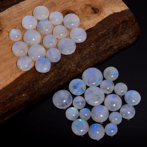 50 Stück natürlicher Regenbogen Mondstein runde Form Cabochon Edelstein 12-18 mm Lot für die Herstellung von Schmuck (Stein als Bild)