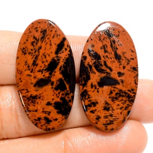 Natürliche Mahagoni Obsidian Paar Cabochon Edelstein Paar Mahagoni Obsidian Ohrringe Paar 33X17X4 mm Oval Form Mahagoni Obsidian Paar