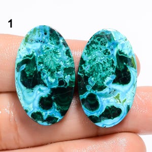 Natuurlijk chrysocolla-malachietpaar cabochon, matched pair chrysocolla-malachiet edelsteen, chrysocolla-kristalpaar voor het maken van oorbellen