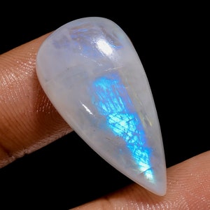 Pietra di luna arcobaleno naturale di fuoco, pietra di luna blu fuoco, pietra di luna a forma di goccia, cristallo, 27 x 14 x 7 mm, 25 carati