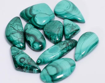 Malachite Cabochons: Mix Shape Loose Gemstones, 10 Pcs Lot