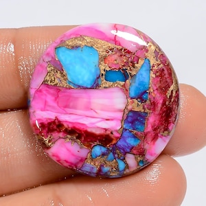 Cabochon rotondo naturale di turchese spinoso di ostrica, pietra preziosa sciolta per la creazione di gioielli, 36 carati, 27 x 27 x 4 mm (pietra come da foto)