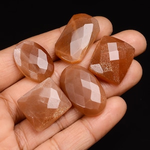 Cristal de pierre de lune pêche naturelle / Pierres précieuses de pierre de lune pêche à facettes / Lot de 5 pièces en gros Pierre de lune pêche / Pierre de fabrication de bijoux