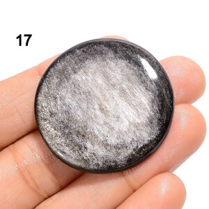 Natuurlijke zilveren glans obsidiaan cabochon, ronde vorm zilveren obsidiaan edelsteen, zilveren obsidiaan kristal, sieraden maken steen, cadeau voor haar