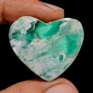 Cabochon en variscite naturelle en forme de coeur, pierres précieuses en vrac pour la fabrication de bijoux, 26 carats 25X29X3 mm (Pierre comme sur la photo)