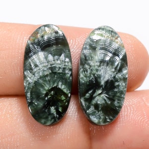 Paire de séraphinite naturelle cabochon en séraphinite verte, paire de pierres précieuses assorties 20 x 9 x 3 mm 15 carats, forme ovale, boucles d'oreilles en cristal séraphinite