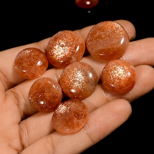 Lotto di 10 cabochon di pietra del sole di forma rotonda, dimensioni 13X13, 19 x 19 mm, cristallo di pietra del sole
