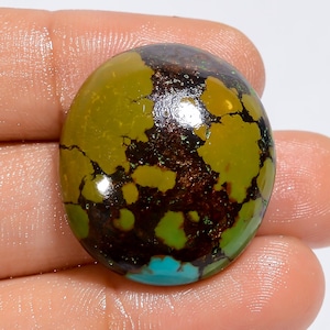 Pietra preziosa cabochon ovale naturale di turchese tibetano per la creazione di gioielli, 35 carati, 26 x 24 x 8 mm (pietra come da foto).