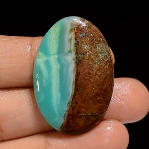 Cabochon de chrysoprase biologique naturel, cristal de chrysoprase, cristal brun vert poli, 34 x 23 x 5 mm, taille 36 carats