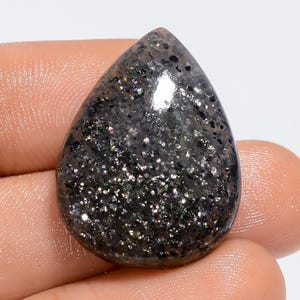 Pietra preziosa sciolta a forma di pera in pietra nera naturale del sole, per realizzare gioielli, 27 carati, 25 x 19 x 5 mm (pietra come da foto)