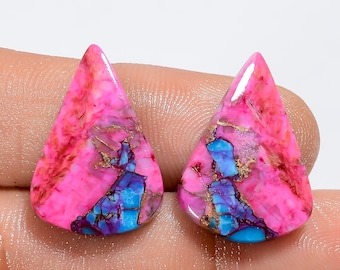 Cabujones de turquesa ostra en forma de pera: par de pendientes de piedras preciosas, 16 ct