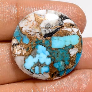 Piedra preciosa suelta de cabujón redondo de búfalo azul raro para hacer joyas, 29 ct., 24 x 24 x 5 mm (piedra como en la imagen)