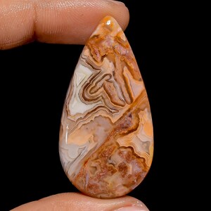 Cabochon naturel en forme de poire en agate, dentelle folle, pierre précieuse en vrac pour la fabrication de bijoux, 40 carats. 44 x 22 x 4 mm (pierre comme sur la photo)