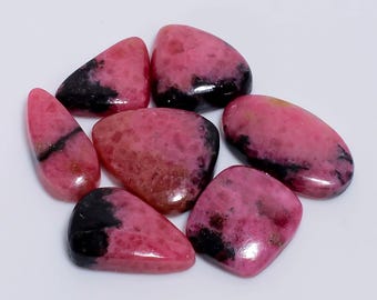 Rhodonite Cabochon Lot: 7 Pink Gemstones for Jewelry Making