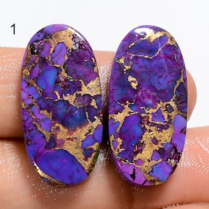 Paire de cabochons en cuivre violet naturel et turquoise, pierres précieuses assorties en turquoise violette, paire de turquoises en forme de mélange, pierre pour la fabrication de bijoux