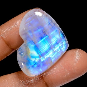 Natuurlijke regenboog maansteen hartvorm cabochon losse edelsteen voor het maken van sieraden 41 kt. 25 x 33 x 5 mm (steen als afbeelding)