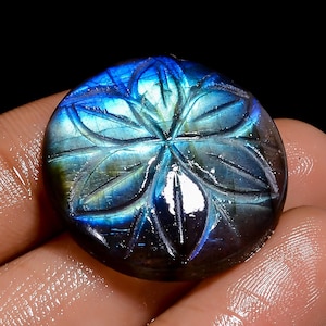 Labradorita natural, piedra preciosa suelta tallada en forma redonda para hacer joyas, 35 ct., 26 x 26 x 5 mm (piedra como se ve en la imagen)