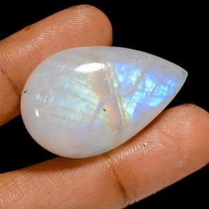 Pietra di luna arcobaleno naturale a forma di pera, cabochon, pietra preziosa sfusa per la creazione di gioielli, 50 carati, 35 x 22 x 8 mm (pietra come da immagine).