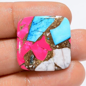 Cabochon a forma di cuscino in turchese color rame rosa zucchero filato naturale, pietra preziosa sciolta per la creazione di gioielli, 20 ct, 21 x 21 x 3 mm (pietra come da foto)